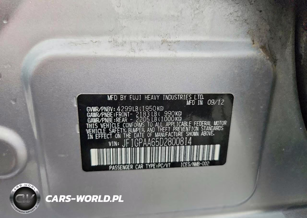 2013 Subaru Impreza VIN:JF1GPAA65D2800814 - 13