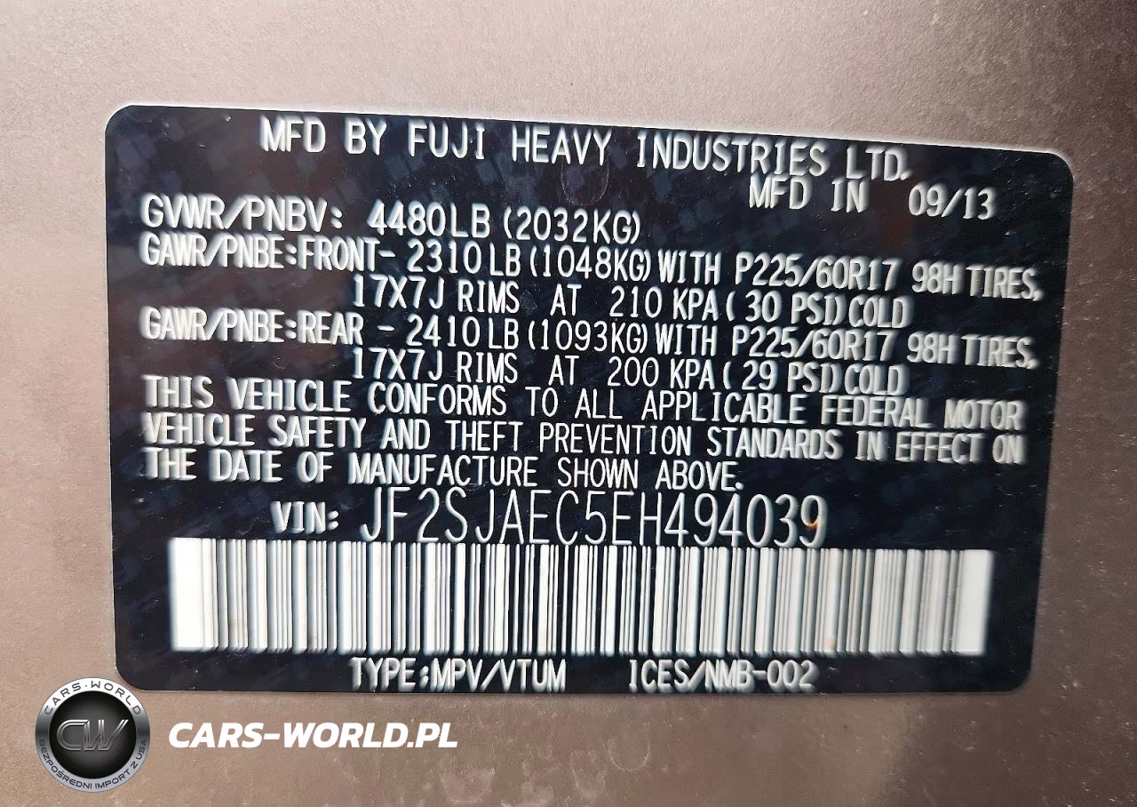 2014 Subaru Forester 2.5I Premium VIN:JF2SJAEC5EH494039 - 13