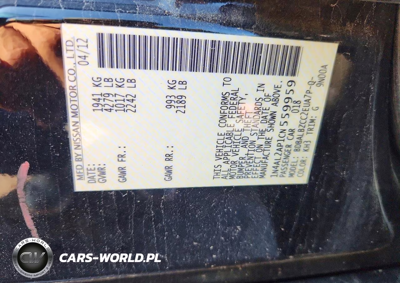 2012 Nissan Altima 2.5 VIN:1N4AL2AP1CN559959 - 12
