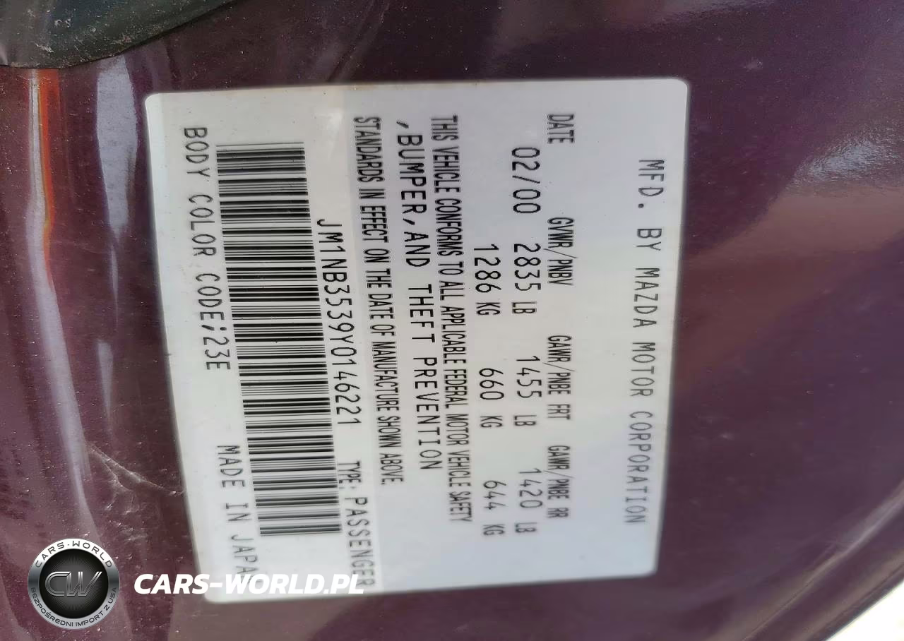 2000 Mazda Mx-5 Miata Base VIN:JM1NB3539Y0146221 - 13