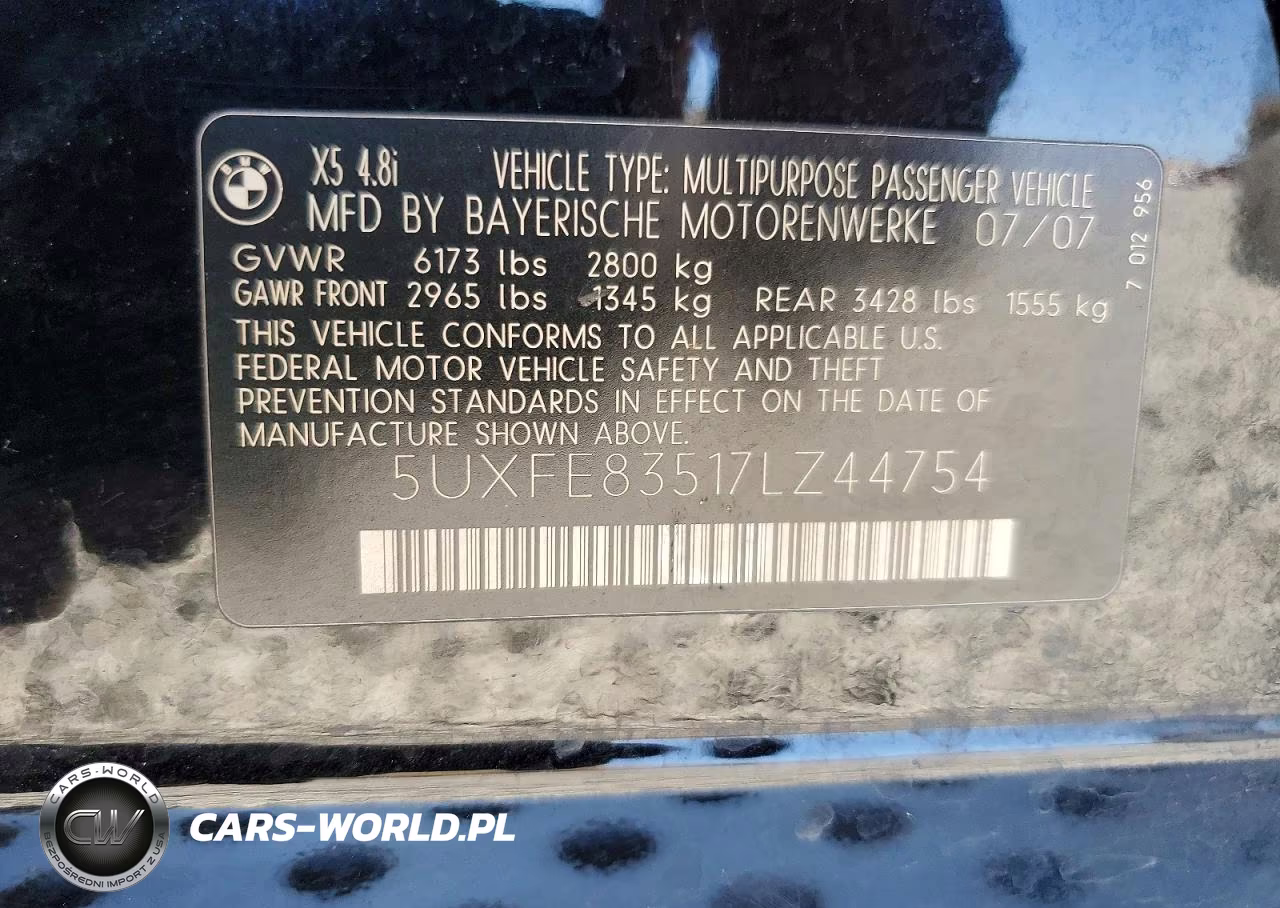 2007 BMW X5 4.8I VIN:5UXFE83517LZ44754 - 13