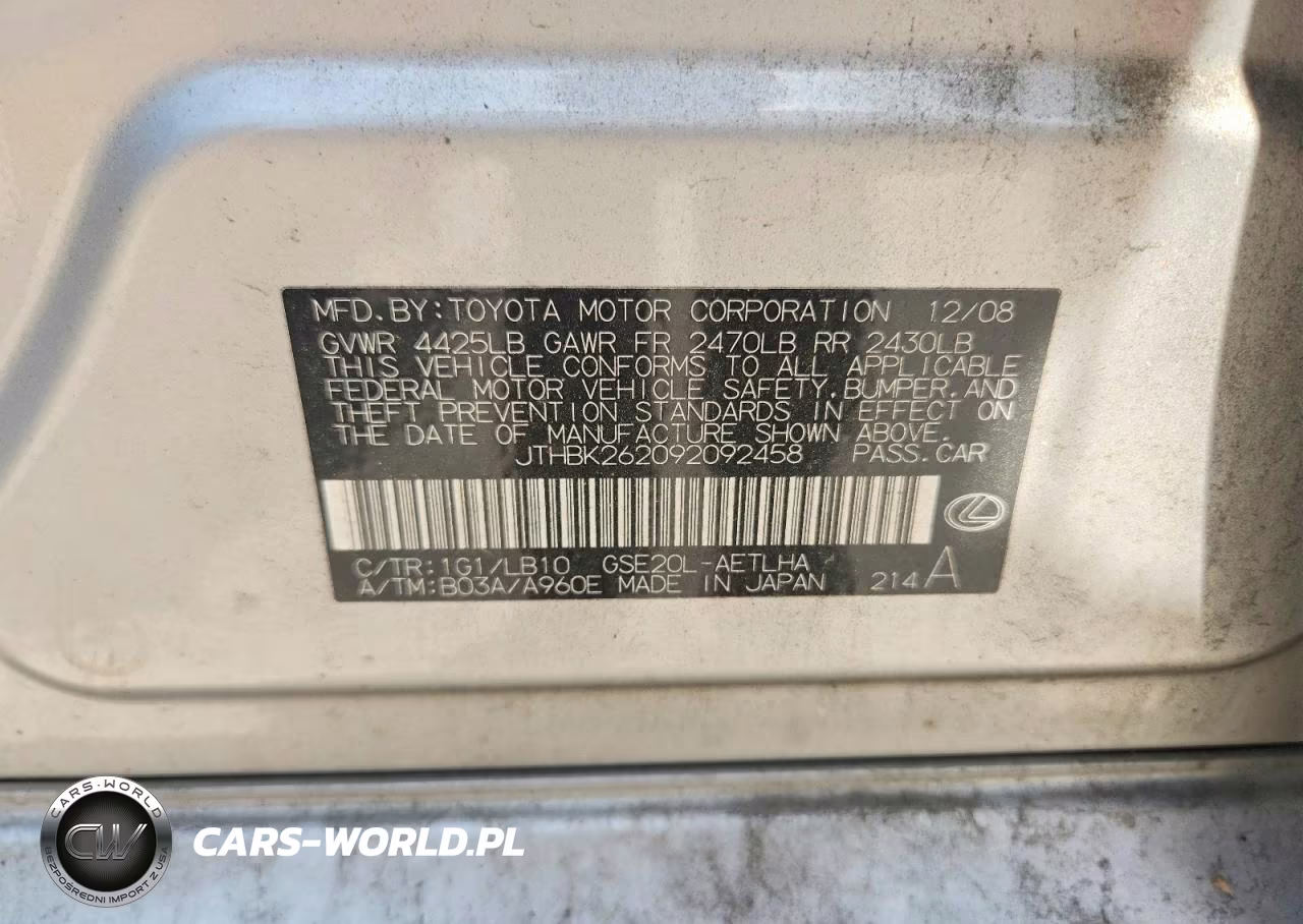 2009 Lexus Is 250 Base VIN:JTHBK262092092458 - 12