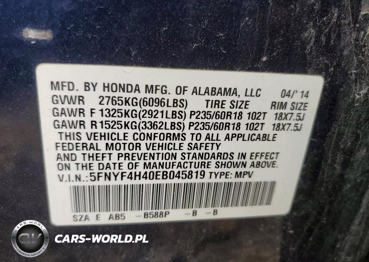 2014 Honda Pilot Ex VIN:5FNYF4H40EB045819 - 13