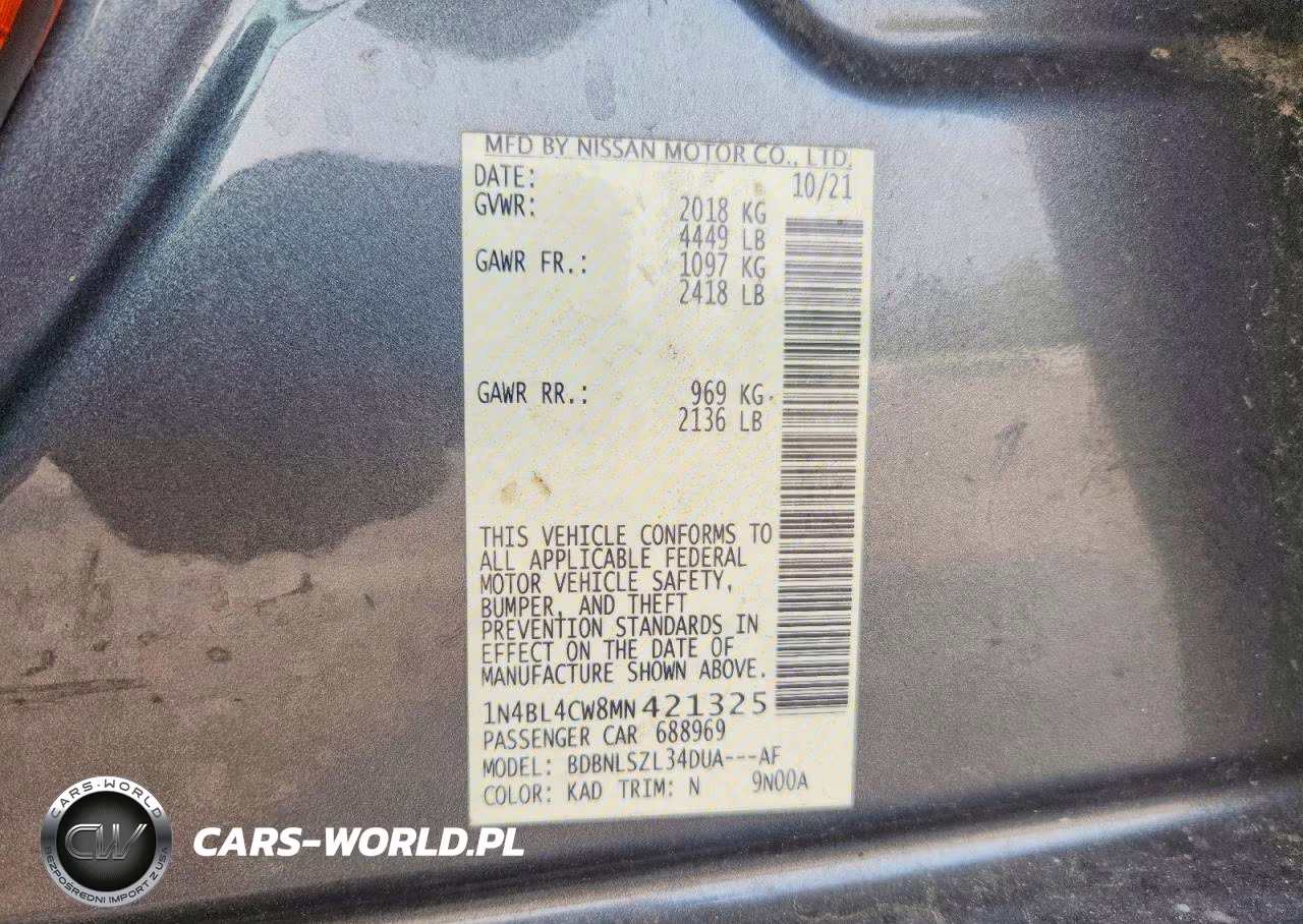 2021 Nissan Altima Sr VIN:1N4BL4CW8MN421325 - 12