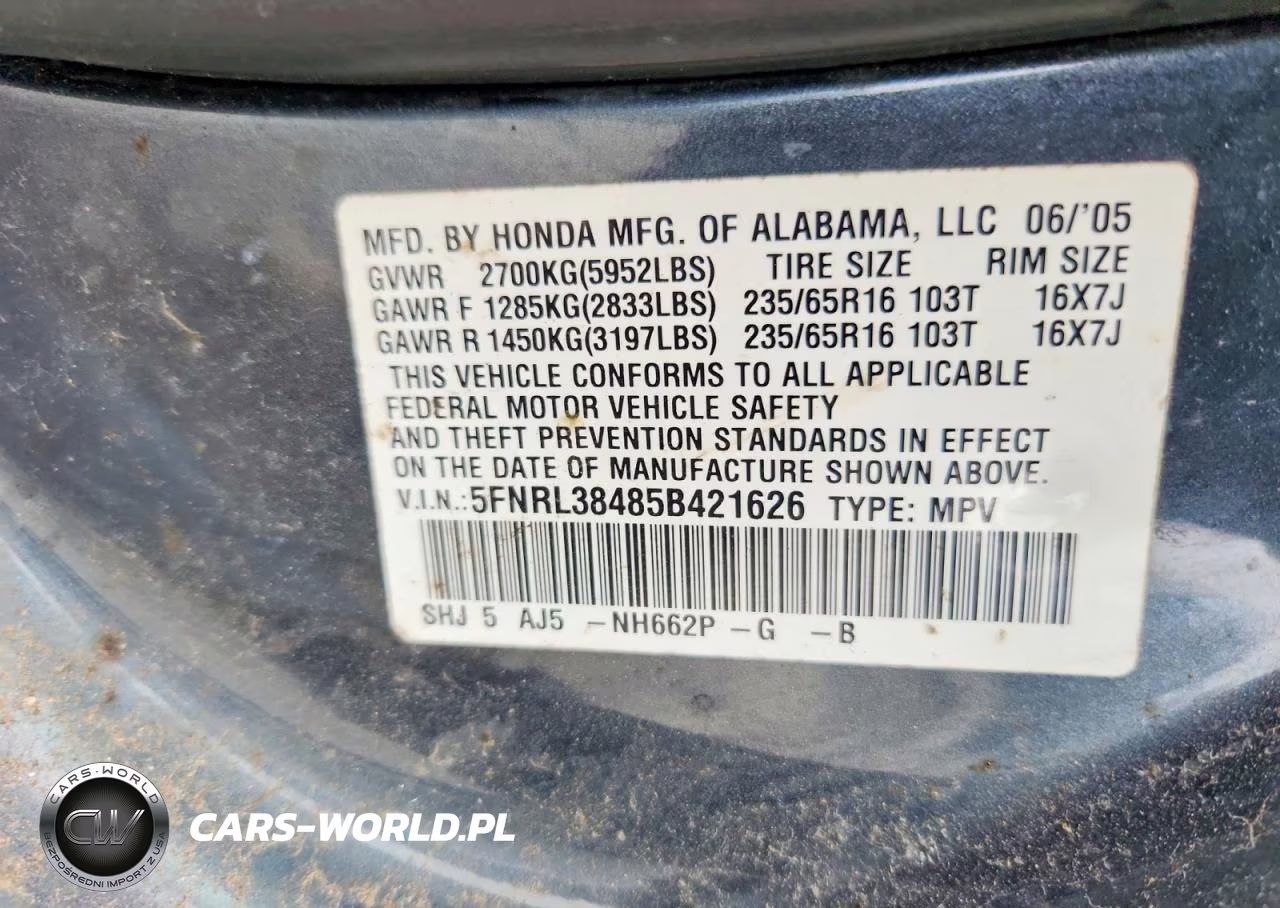 2005 Honda Odyssey Ex VIN:5FNRL38485B421626 - 13