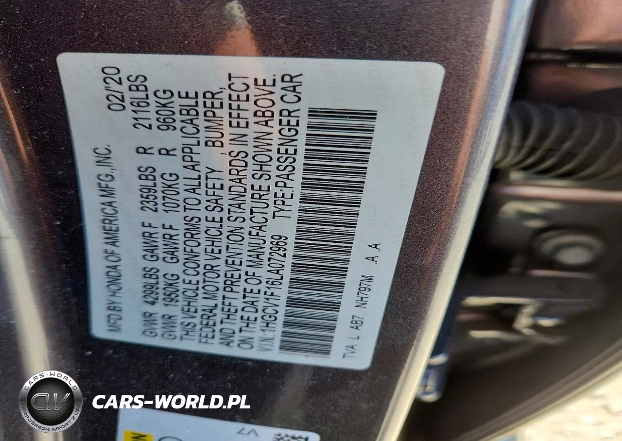 2020 Honda Accord Lx VIN:1HGCV1F16LA072969 - 12
