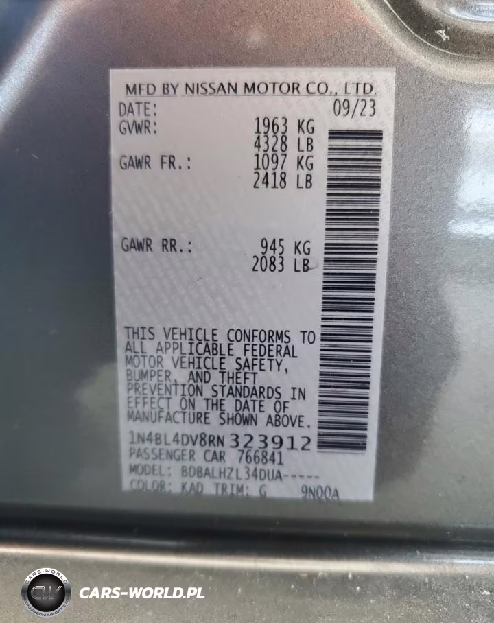 2024 Nissan Altima Sv VIN:1N4BL4DV8RN323912 - 12