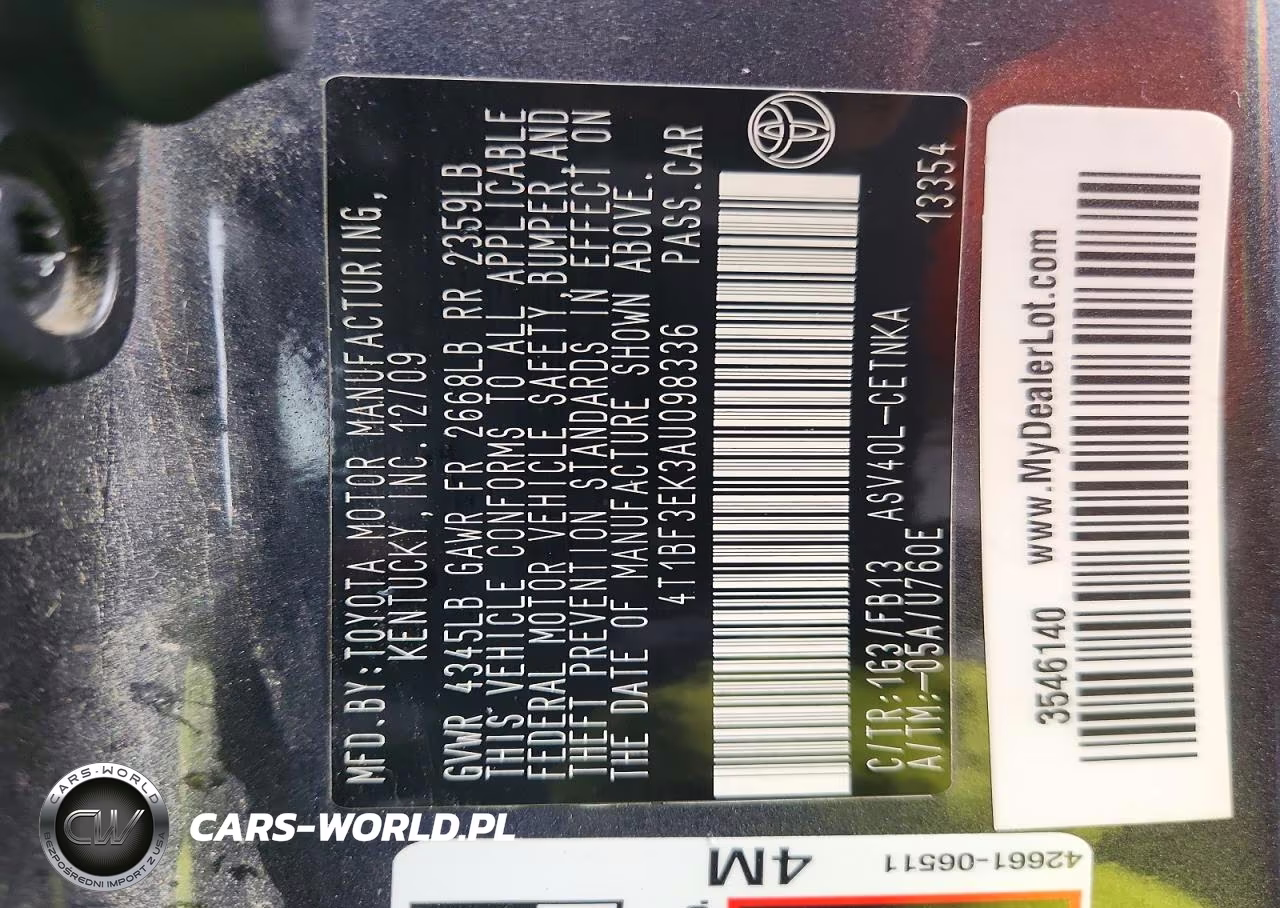 2010 Toyota Camry Le VIN:4T1BF3EK3AU098336 - 12