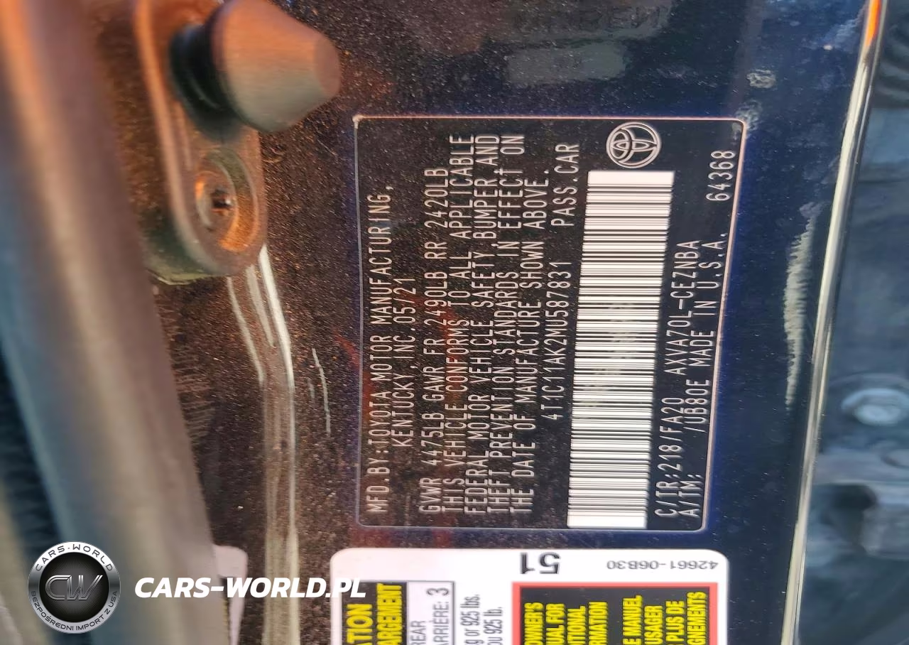 2021 Toyota Camry Le VIN:4T1C11AK2MU587831 - 12