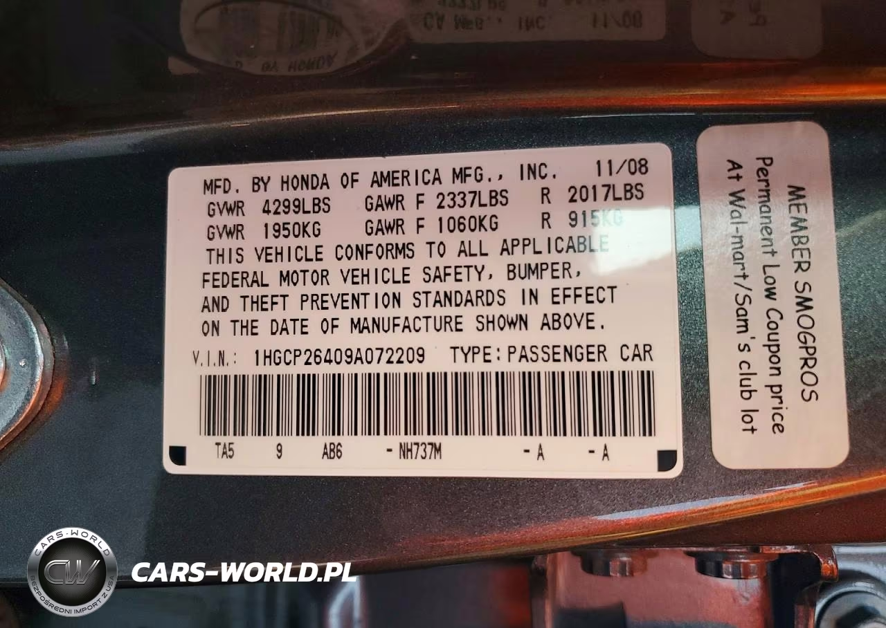 2009 Honda Accord Lxp VIN:1HGCP26409A072209 - 12