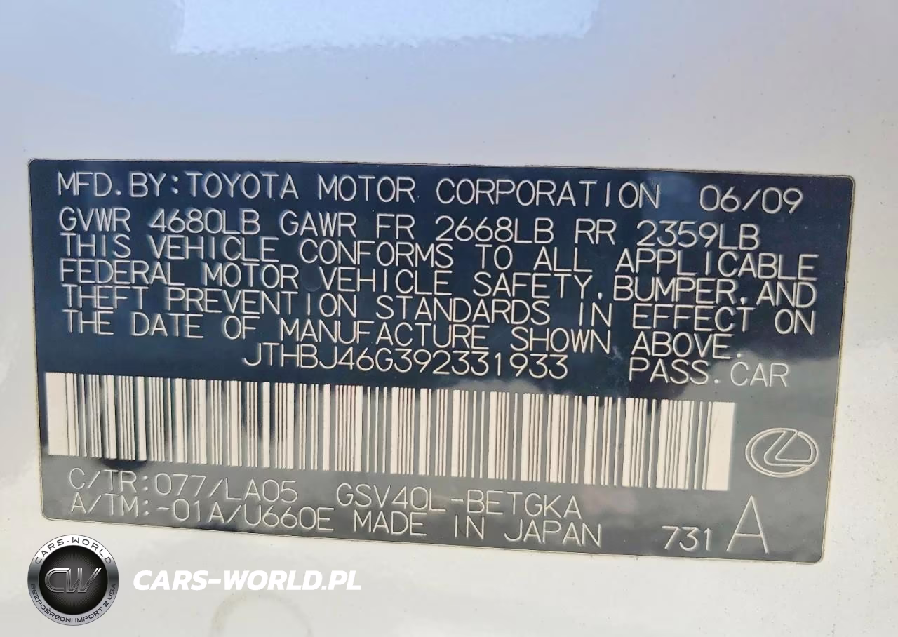 2009 Lexus Es 350 VIN:JTHBJ46G392331933 - 12