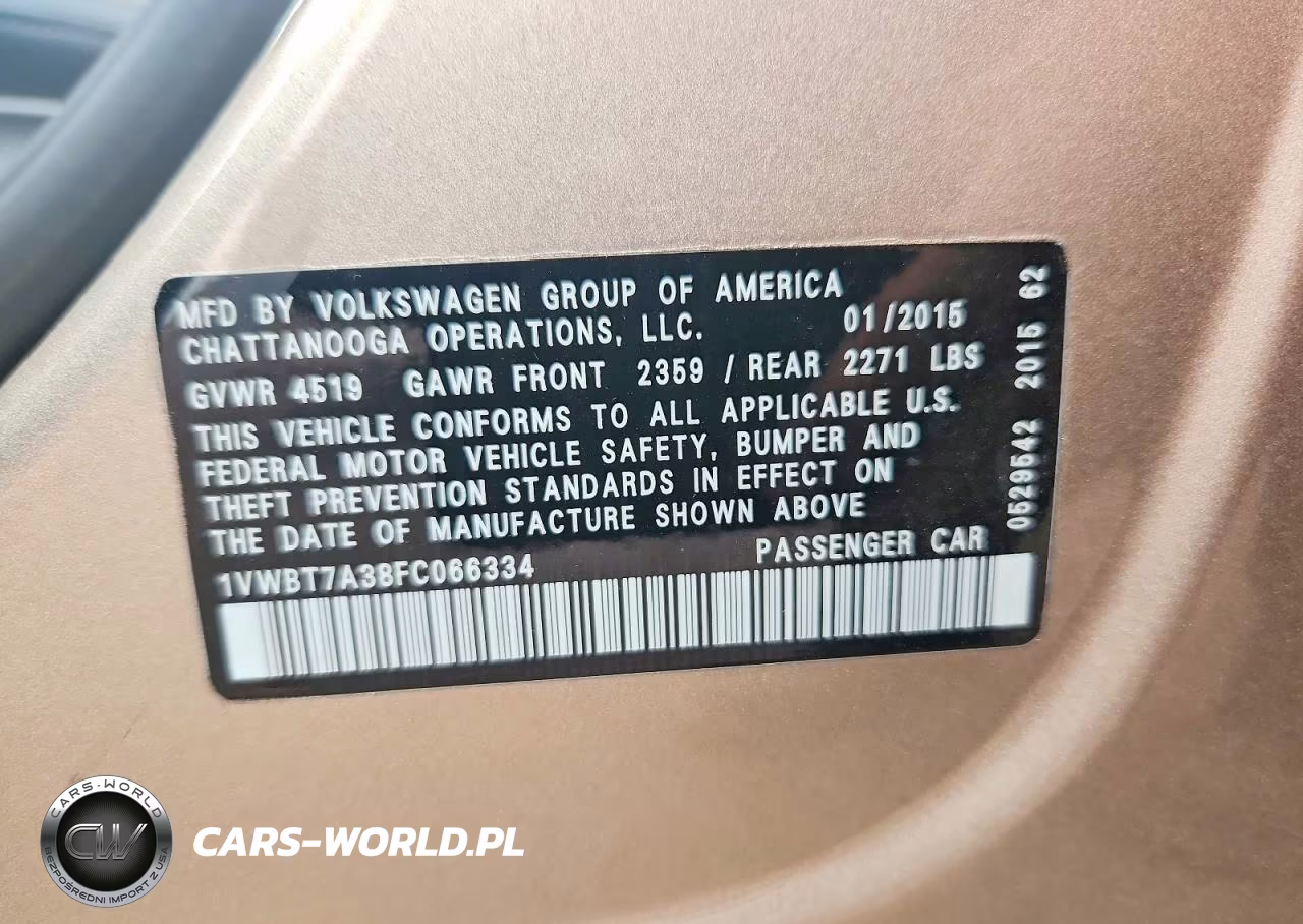 2015 Volkswagen Passat Se VIN:1VWBT7A38FC066334 - 12