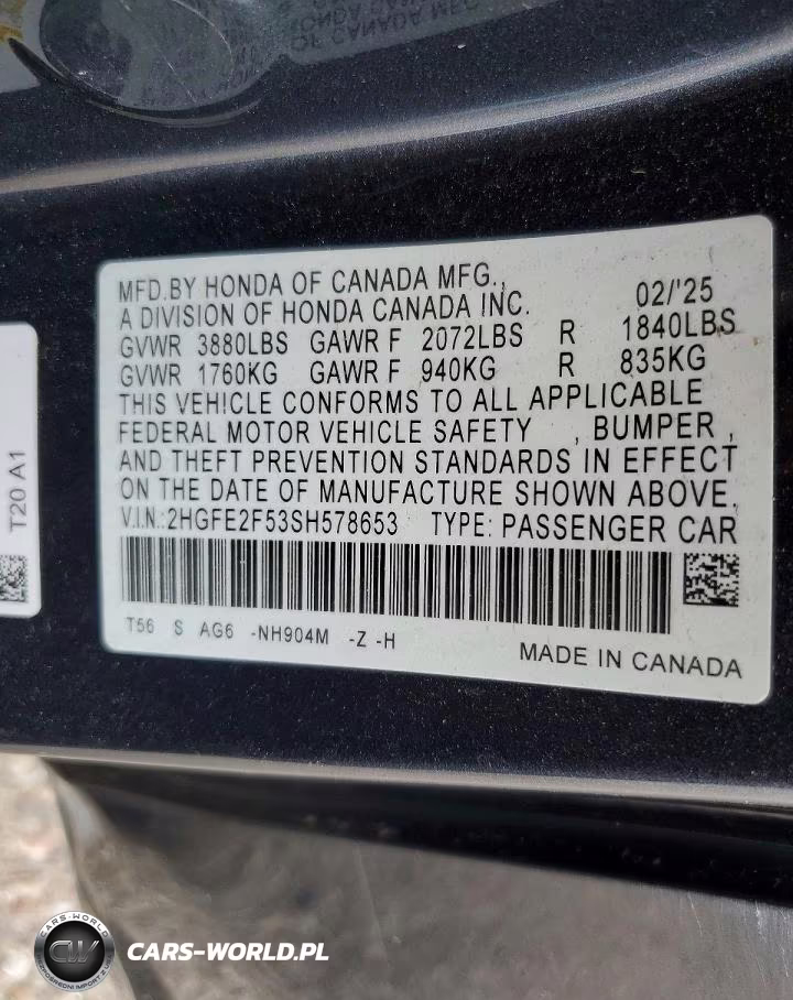 2025 Honda Civic Sport VIN:2HGFE2F53SH578653 - 12