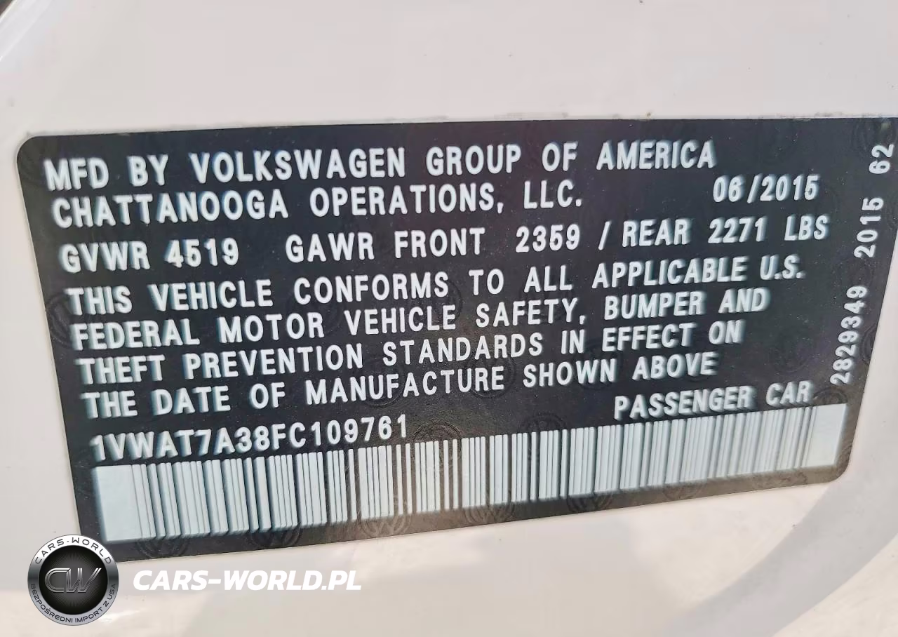 2015 Volkswagen Passat S VIN:1VWAT7A38FC109761 - 12
