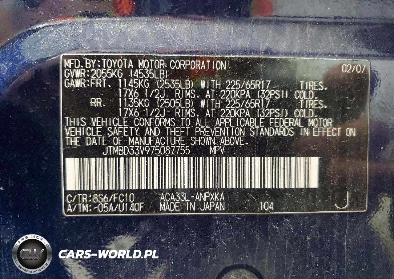 2007 Toyota Rav4 Base VIN:JTMBD33V975087755 - 12