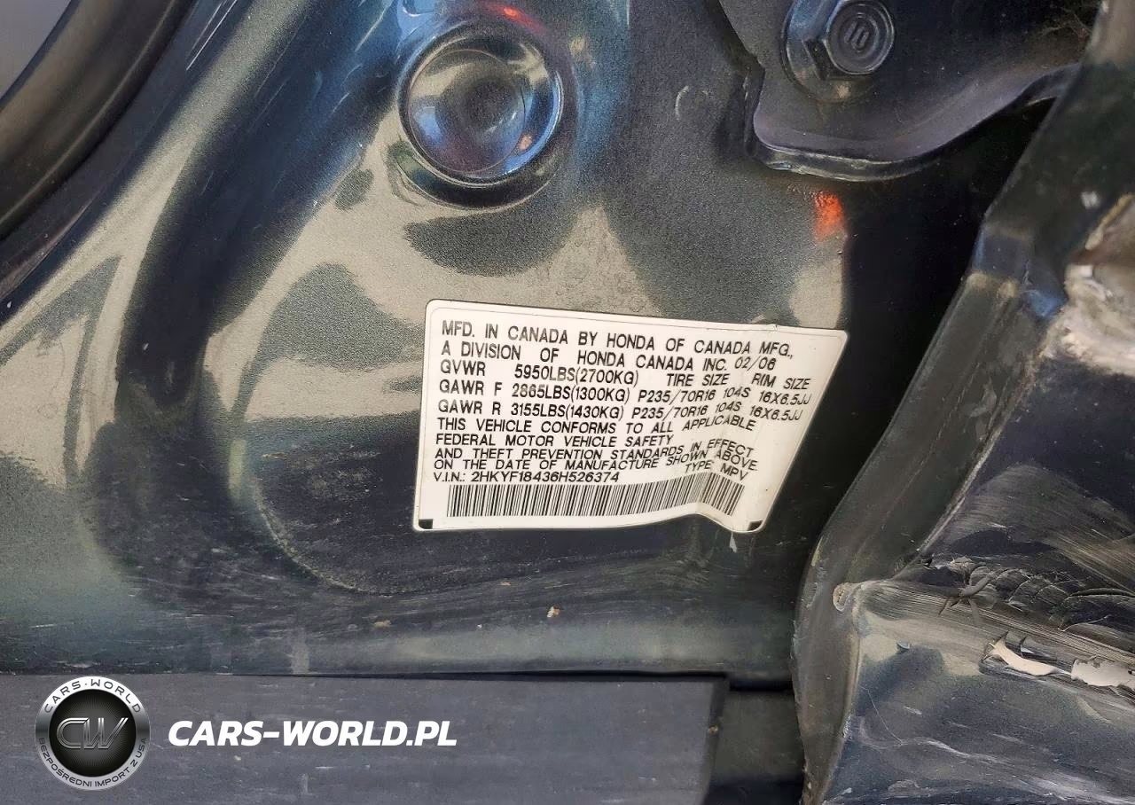2006 Honda Pilot Ex VIN:2HKYF18436H526374 - 12