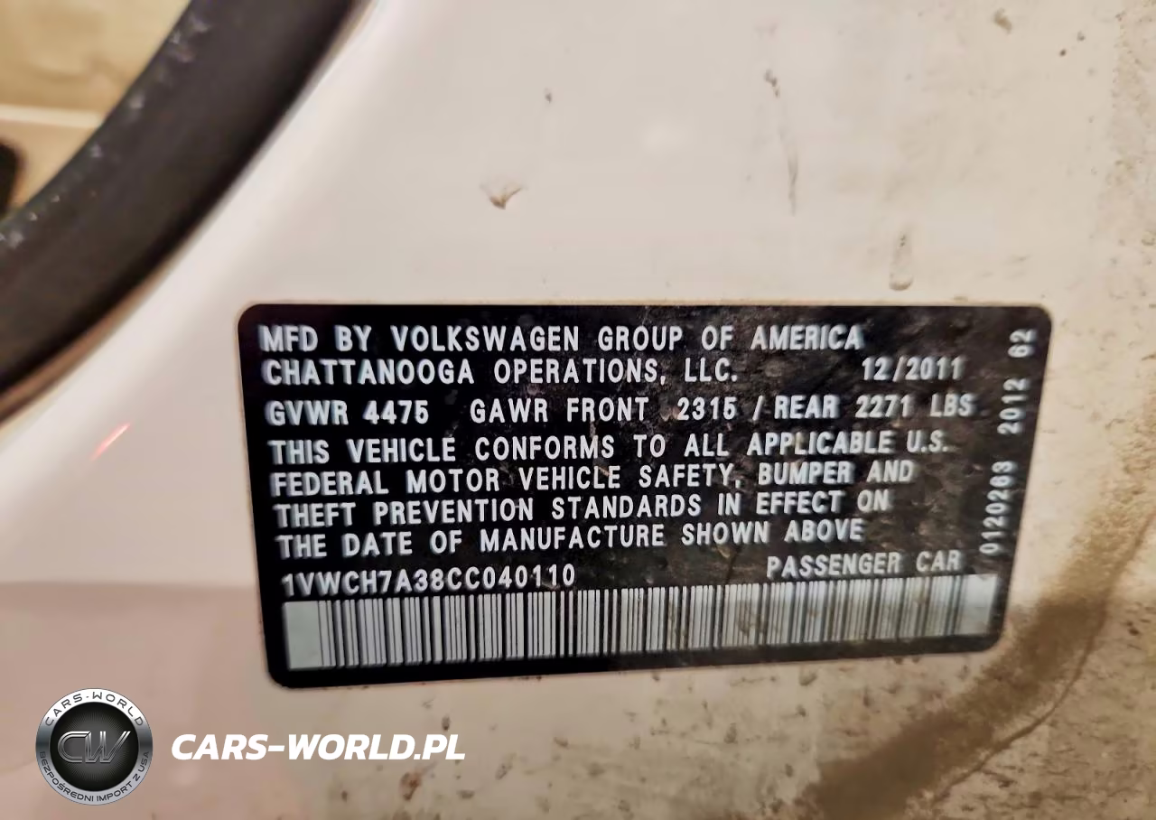 2012 Volkswagen Passat Sel VIN:1VWCH7A38CC040110 - 12