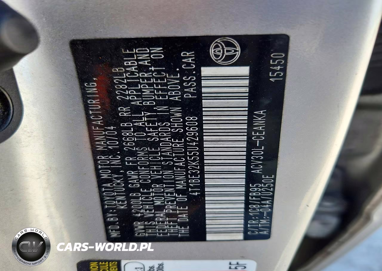 2005 Toyota Camry Le VIN:4T1BE32K55U429608 - 12