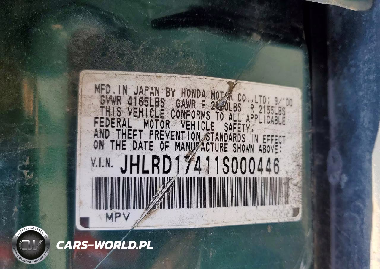 2001 Honda Cr-V Lx VIN:JHLRD17411S000446 - 13