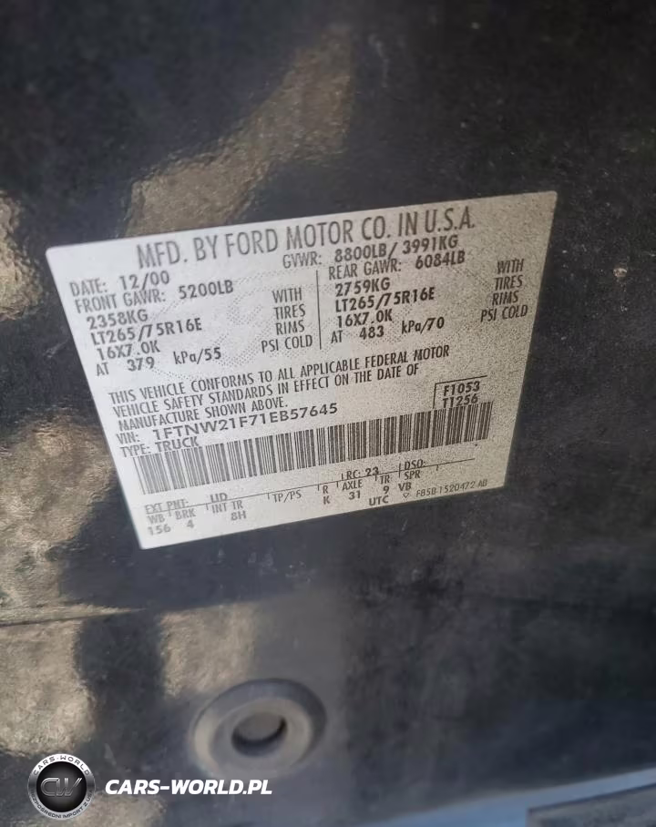 2001 Ford F250 Super Duty VIN:1FTNW21F71EB57645 - 12