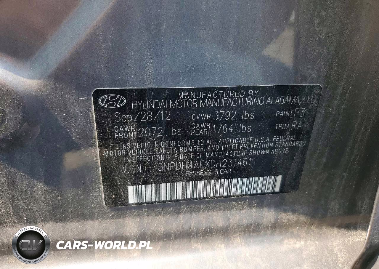 2013 Hyundai Elantra Gls VIN:5NPDH4AEXDH231461 - 12