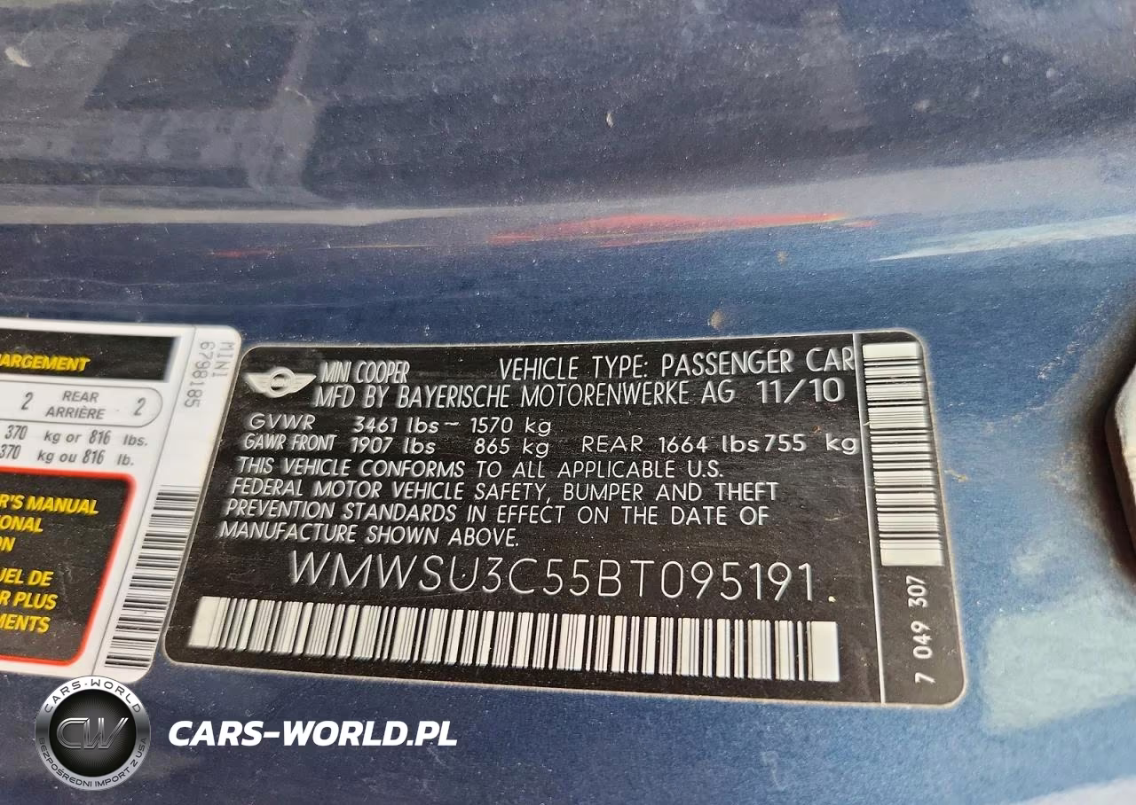 2011 Mini Cooper Base VIN:WMWSU3C55BT095191 - 12