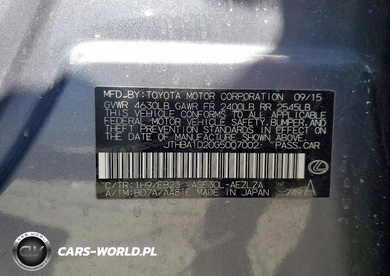 2016 Lexus Is 200T VIN:JTHBA1D20G5007002 - 12