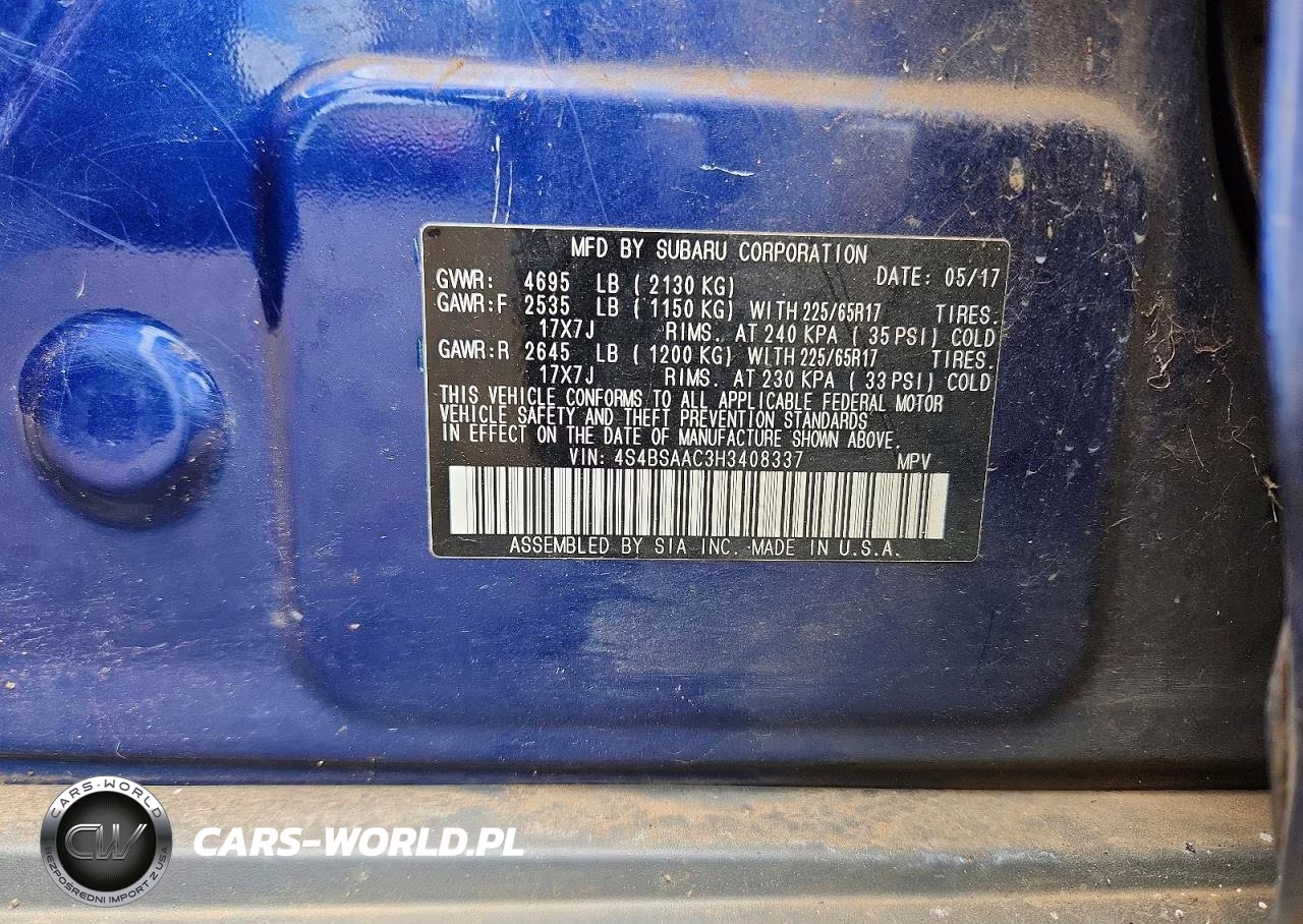 2017 Subaru Outback 2.5I VIN:4S4BSAAC3H3408337 - 12