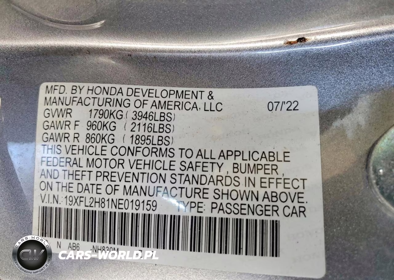 2022 Honda Civic Sport VIN:19XFL2H81NE019159 - 13
