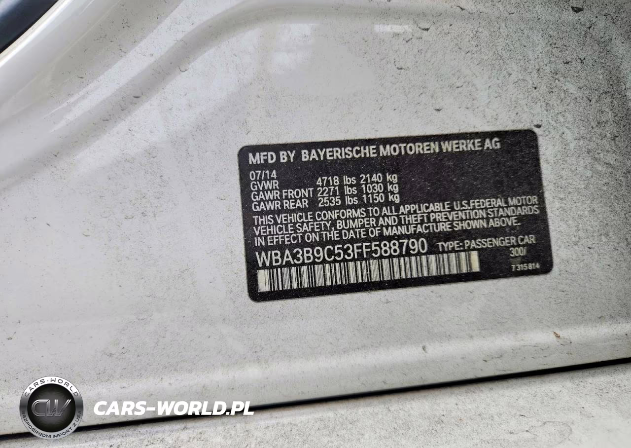 2015 BMW 335 Xi VIN:WBA3B9C53FF588790 - 12