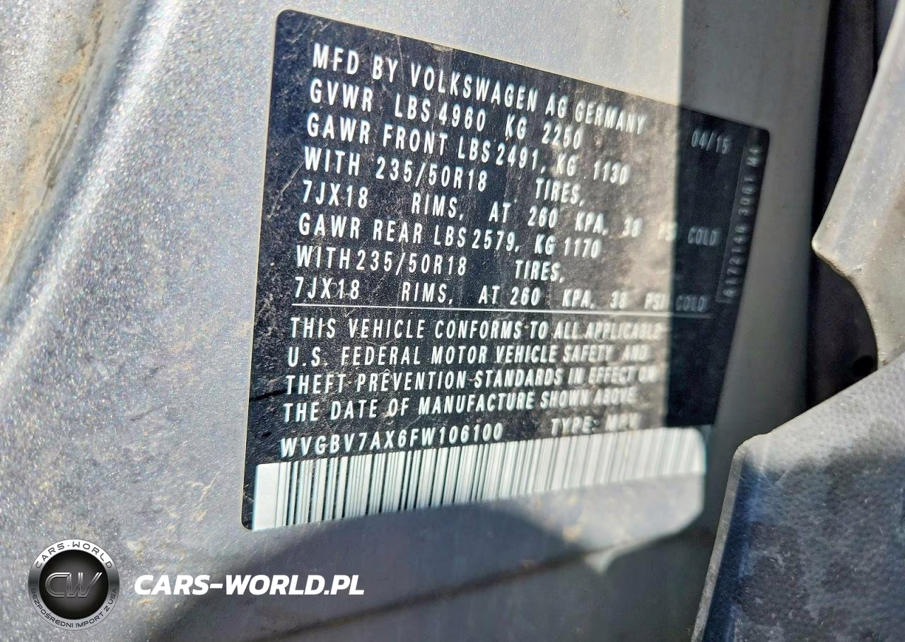 2015 Volkswagen Tiguan S VIN:WVGBV7AX6FW106100 - 13