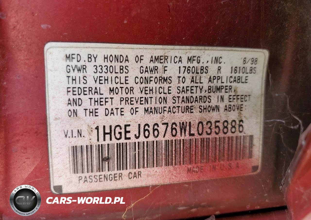 1998 Honda Civic Lx VIN:1HGEJ6676WL035886 - 12