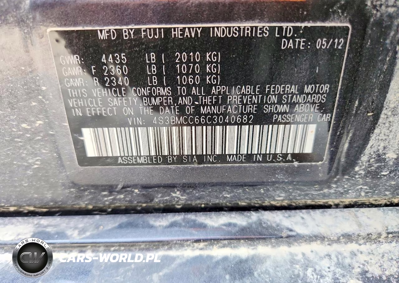 2012 Subaru Legacy 2.5I Premium VIN:4S3BMCC66C3040682 - 12