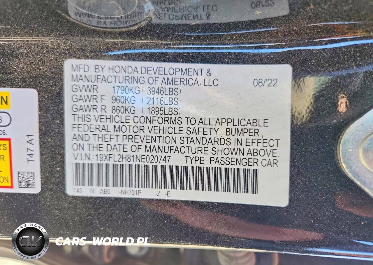 2022 Honda Civic Sport VIN:19XFL2H81NE020747 - 12