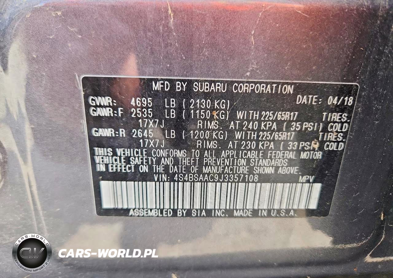 2018 Subaru Outback 2.5I VIN:4S4BSAAC9J3357108 - 13