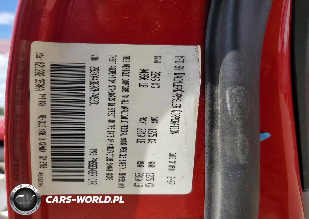 2007 Dodge Charger Se VIN:2B3KA43G07H749331 - 12