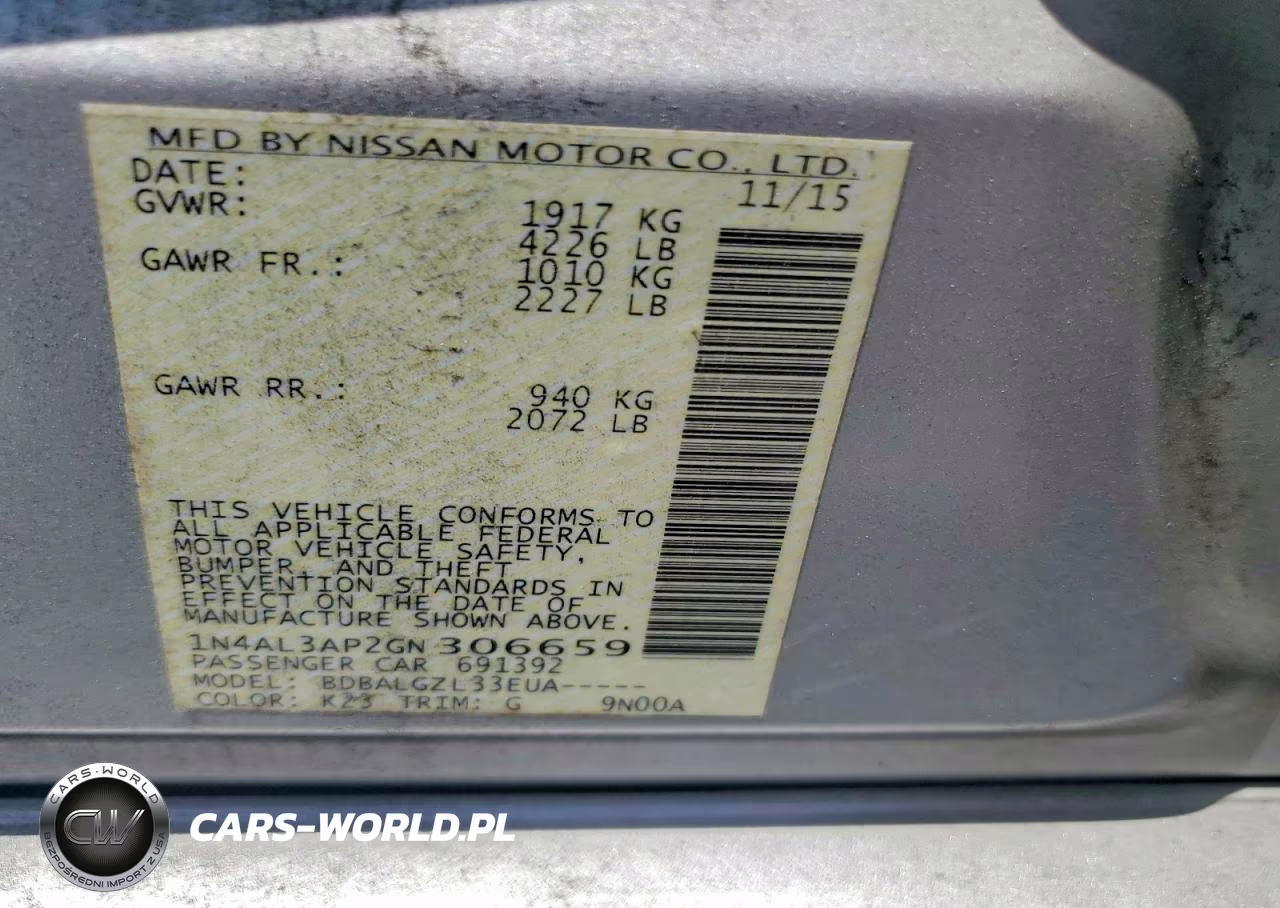 2016 Nissan Altima 2.5 S VIN:1N4AL3AP2GN306659 - 12