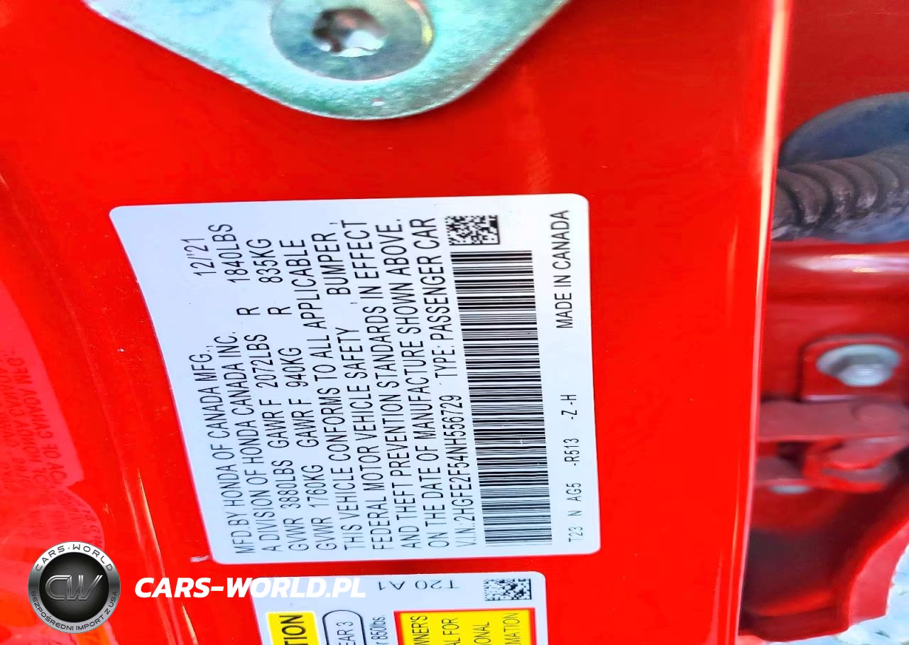 2022 Honda Civic Sport VIN:2HGFE2F54NH556729 - 12