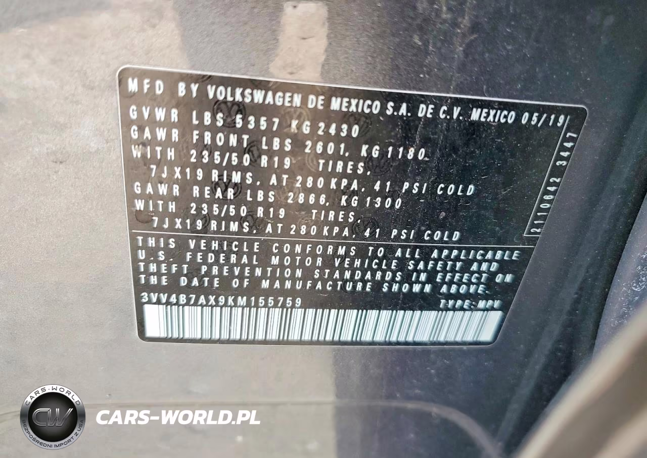 2019 Volkswagen Tiguan Sel Premium VIN:3VV4B7AX9KM155759 - 14