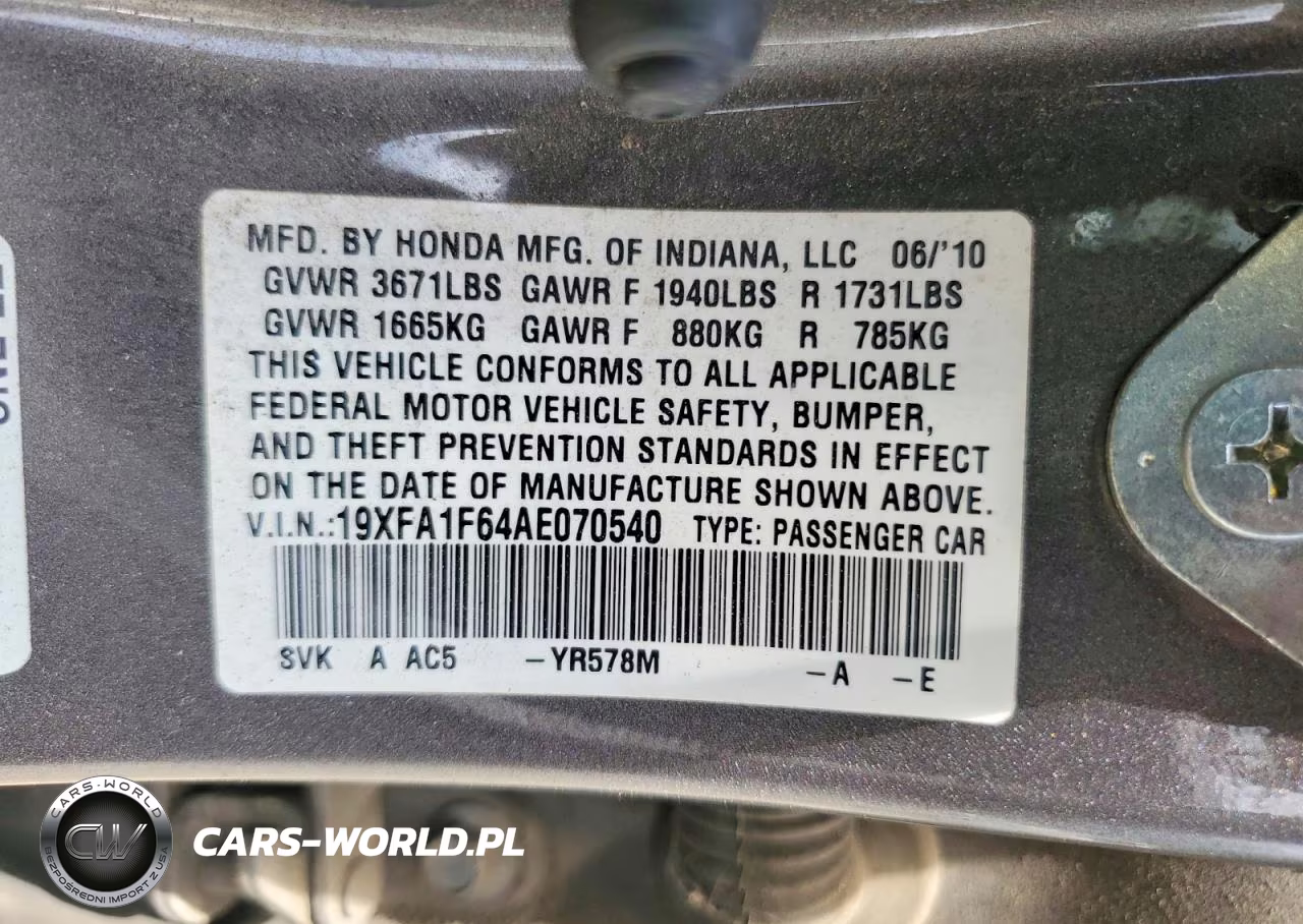 2010 Honda Civic Lx-S VIN:19XFA1F64AE070540 - 12