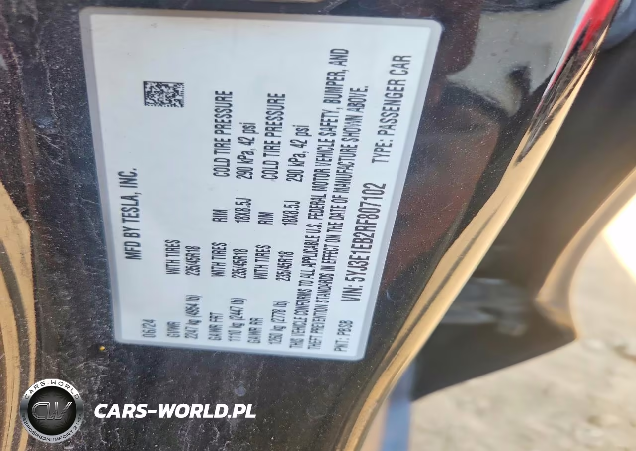2024 Tesla Model 3 VIN:5YJ3E1EB2RF807102 - 13