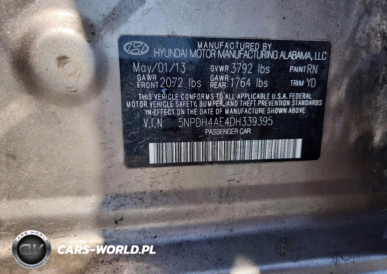 2013 Hyundai Elantra Gls VIN:5NPDH4AE4DH339395 - 12