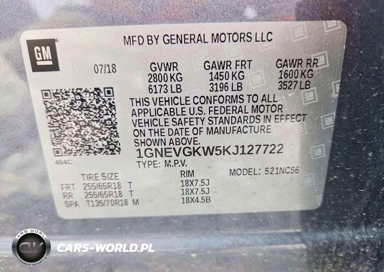 2019 Chevrolet Traverse Lt VIN:1GNEVGKW5KJ127722 - 13