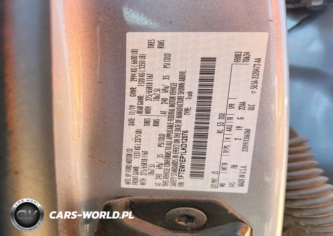 2020 Ford F150 Supercrew VIN:1FTEW1EP1LKD12076 - 12