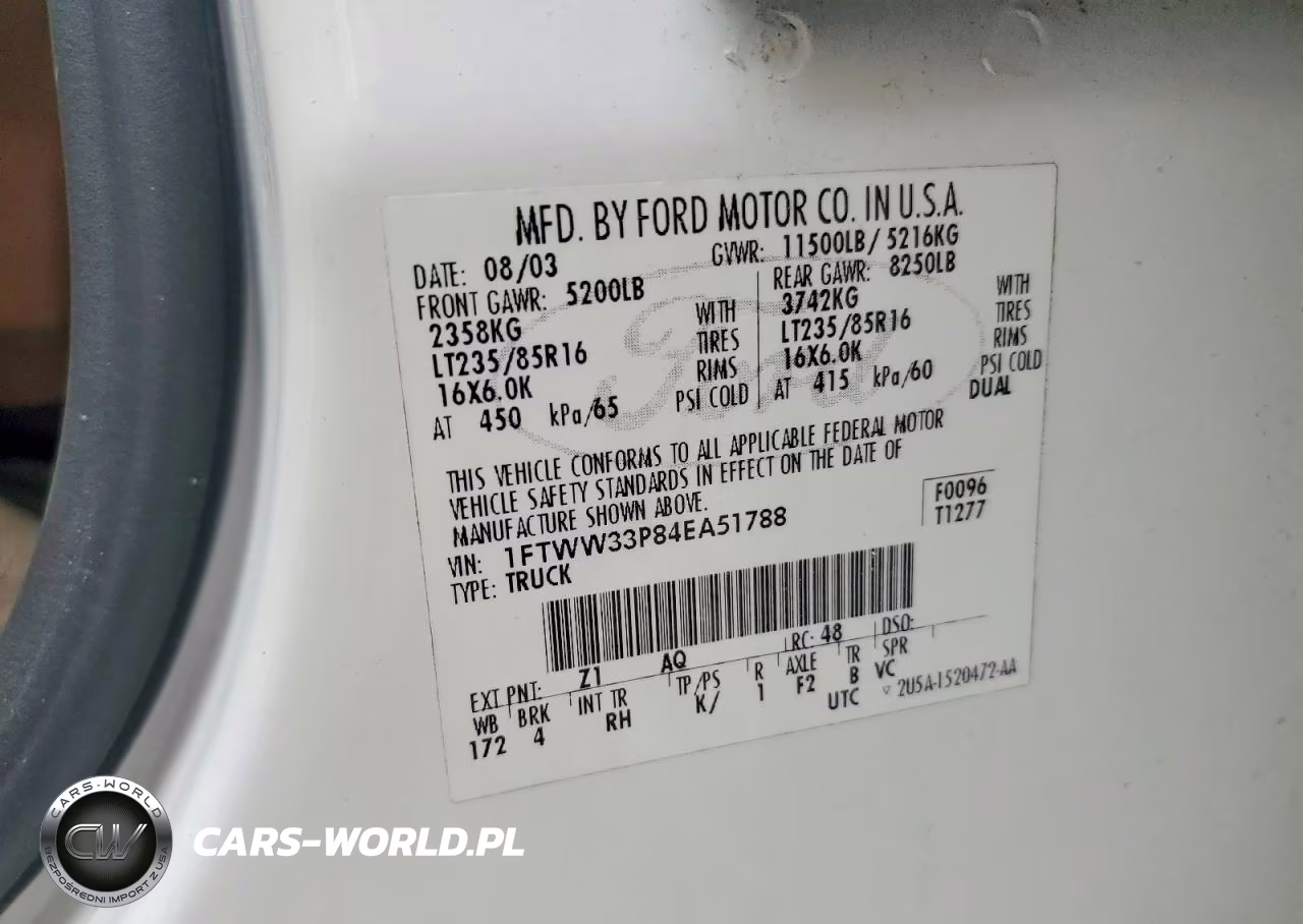 2004 Ford F350 Super Duty VIN:1FTWW33P84EA51788 - 12