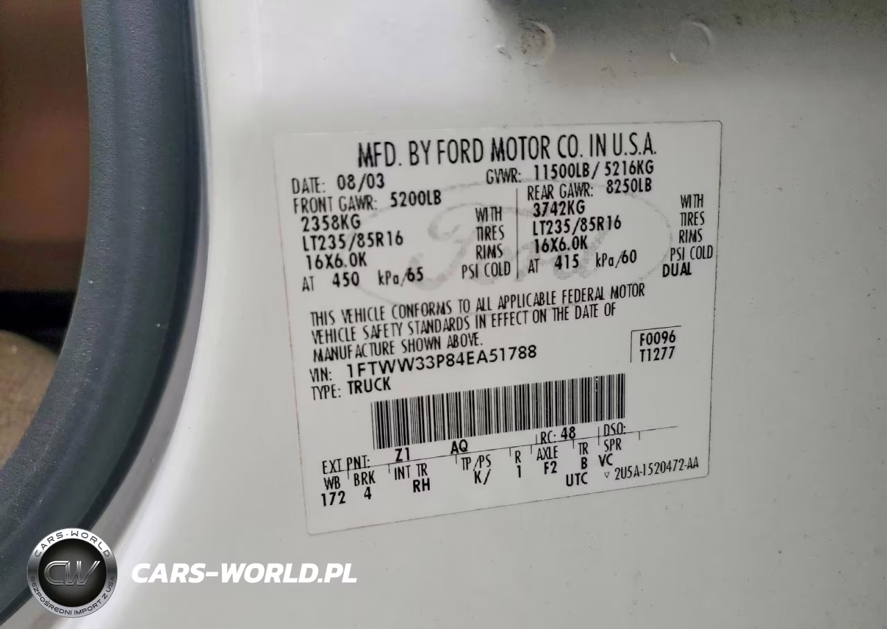 2004 Ford F350 Super Duty VIN:1FTWW33P84EA51788 - 13