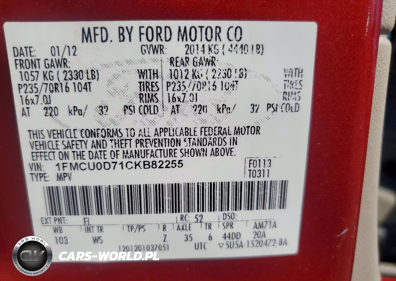 2012 Ford Escape Xlt VIN:1FMCU0D71CKB82255 - 13