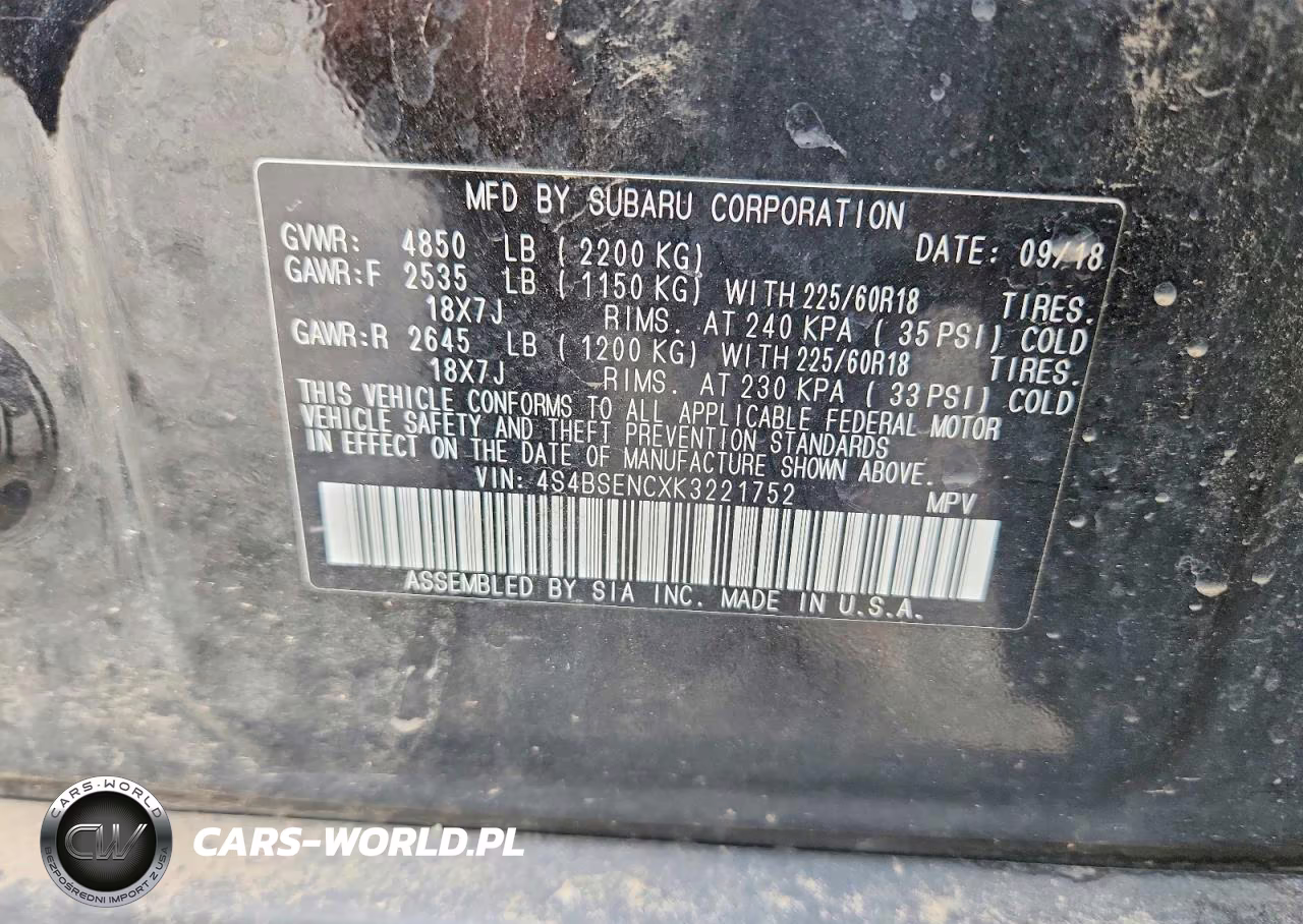 2019 Subaru Outback 3.6R Limited VIN:4S4BSENCXK3221752 - 13