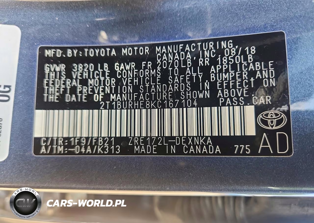 2019 Toyota Corolla Le VIN:2T1BURHE8KC167104 - 12
