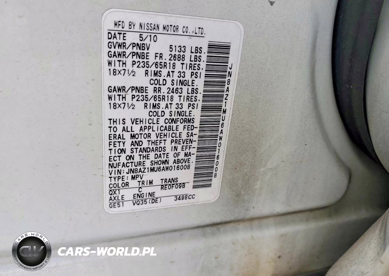 2010 Nissan Murano S VIN:JN8AZ1MU6AW016008 - 13